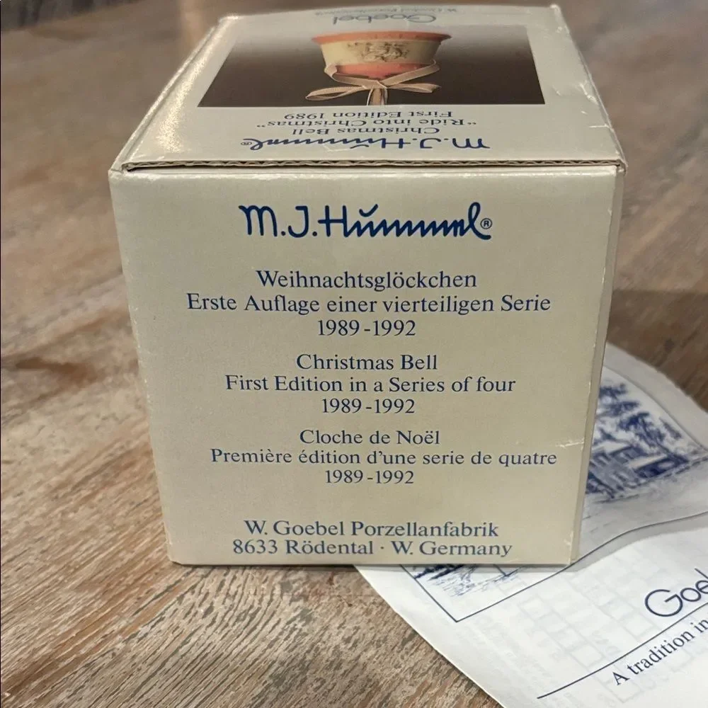 Hummel First Edition 1989 “Ride into Christmas” Pink and Cream Bell Ornament